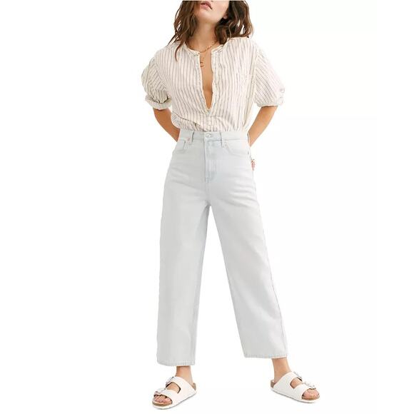 Free People Jeans We The Free Blue FRANK Dad Light Wash Women's Size 26 Cropped - Picture 1 of 13